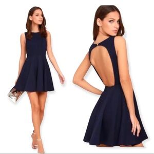 Lulu’s Living For Love Navy Blue Open Back Skater Mini Dress Size XS